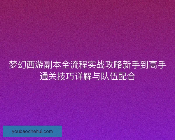 梦幻西游副本全流程实战攻略新手到高手通关技巧详解与队伍配合