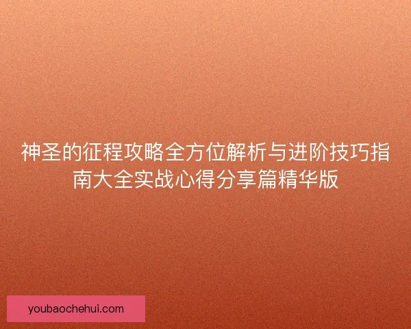 神圣的征程攻略全方位解析与进阶技巧指南大全实战心得分享篇精华版